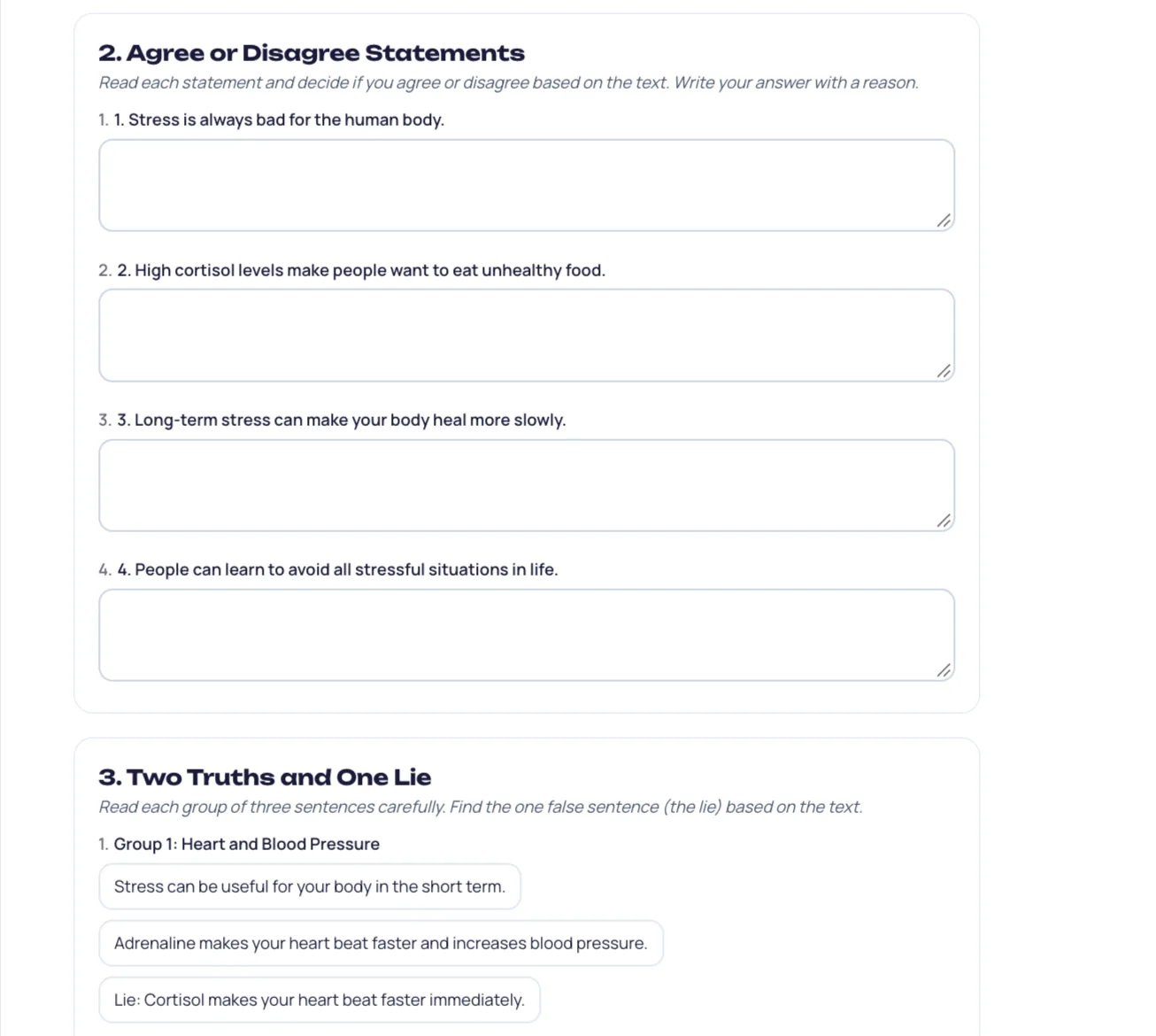 Вправи для учня: Agree or Disagree з поясненням і Two Truths and One Lie