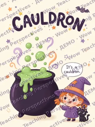 Картка Halloween Words: cauldron