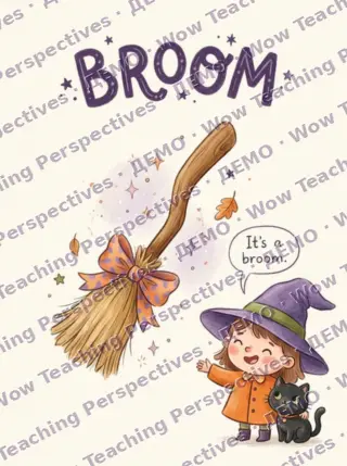 Картка Halloween Words: broom