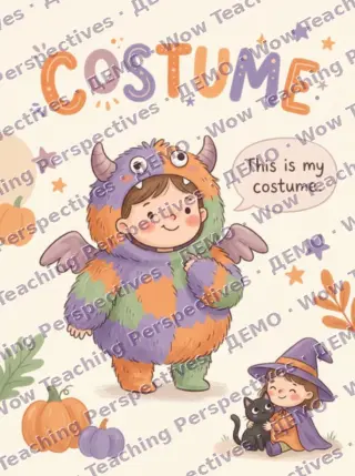 Картка Halloween Words: costume